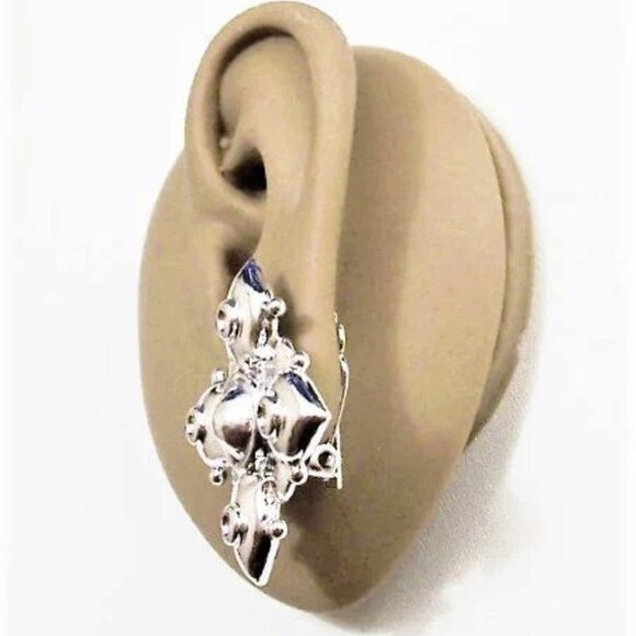 Four Points Nail Heads Clip On Pair Earrings Silver Tone - Picture 4 of 4